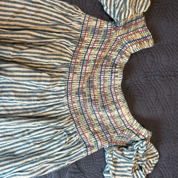 Striped Blue and White Kids Dress - Picture 3 of 3